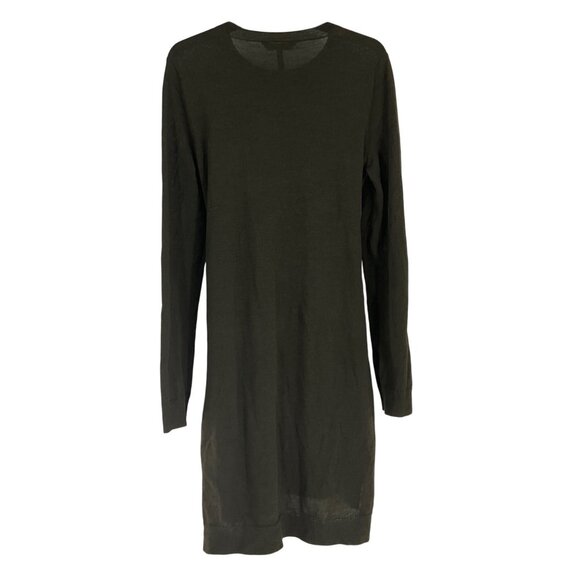 BCBGMaxAzria Olive Green Long-Sleeve Merino Wool Tie-Waist Sweater Dress M - Picture 3 of 9